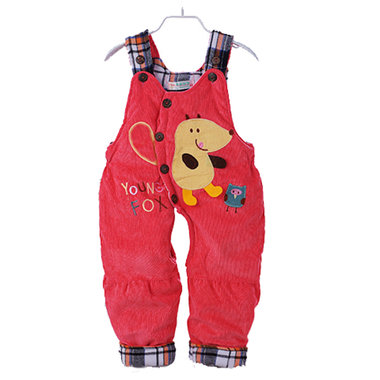 【6个月-2岁6个月】灯芯绒宝宝卡通背带棉裤开档，款式新颖，舒适方便