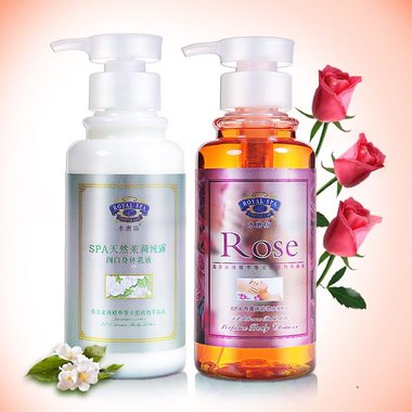 玫瑰精油沐浴露300ML+茉莉身体乳300ML 活化肌肤、改善肤质，保湿滋润