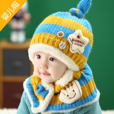 【0-3岁】冬季加绒保暖，婴儿帽子围巾2件套