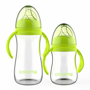 【0-1岁】带吸管把手，宽口玻璃奶瓶，简单实用，耐摔安全